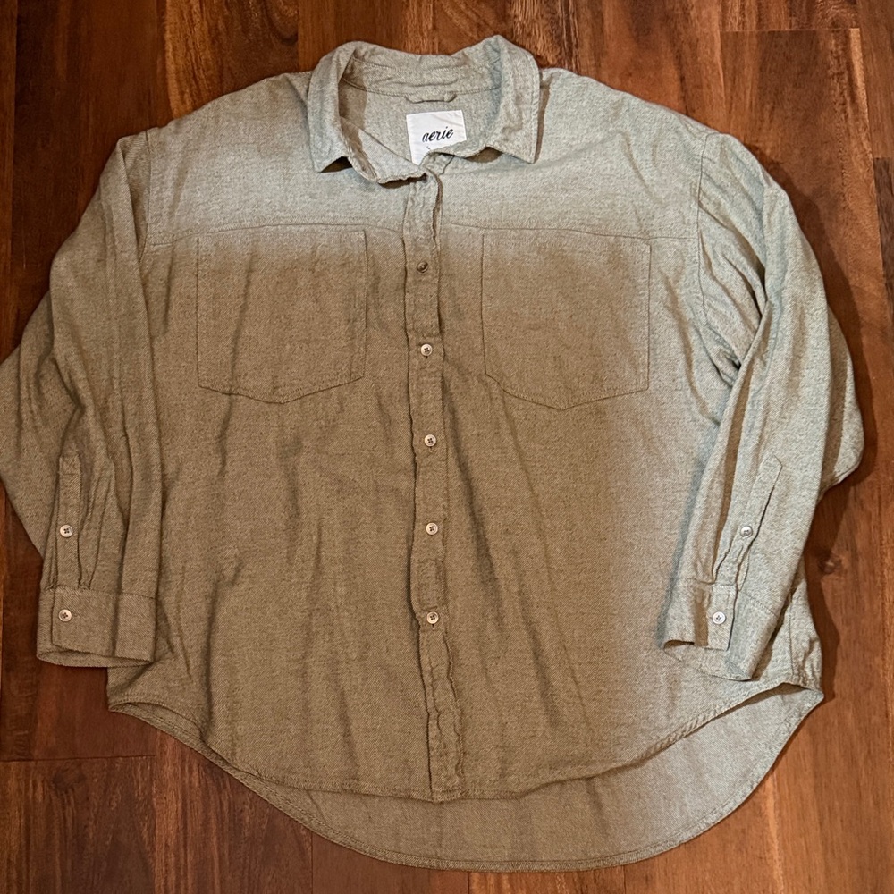 Aerie Casual Olive Button-Down Shirt